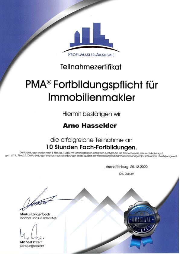 Teilnahmezertifikat Fortbildung