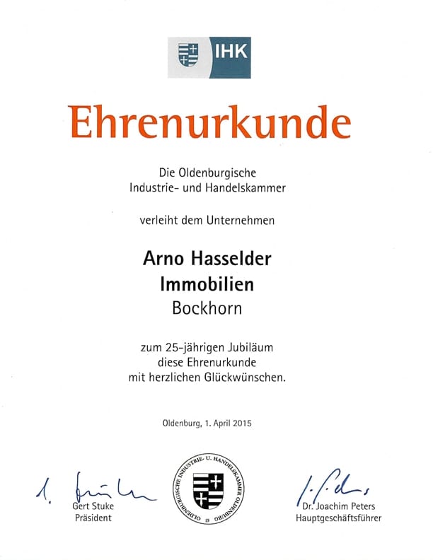 Urkunde IHK 25 Jahre
